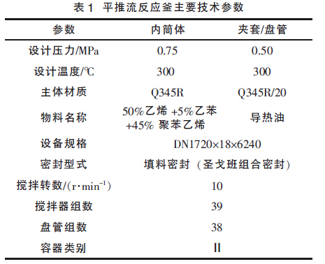 表1 平推流反應釜主要技術參數(shù)